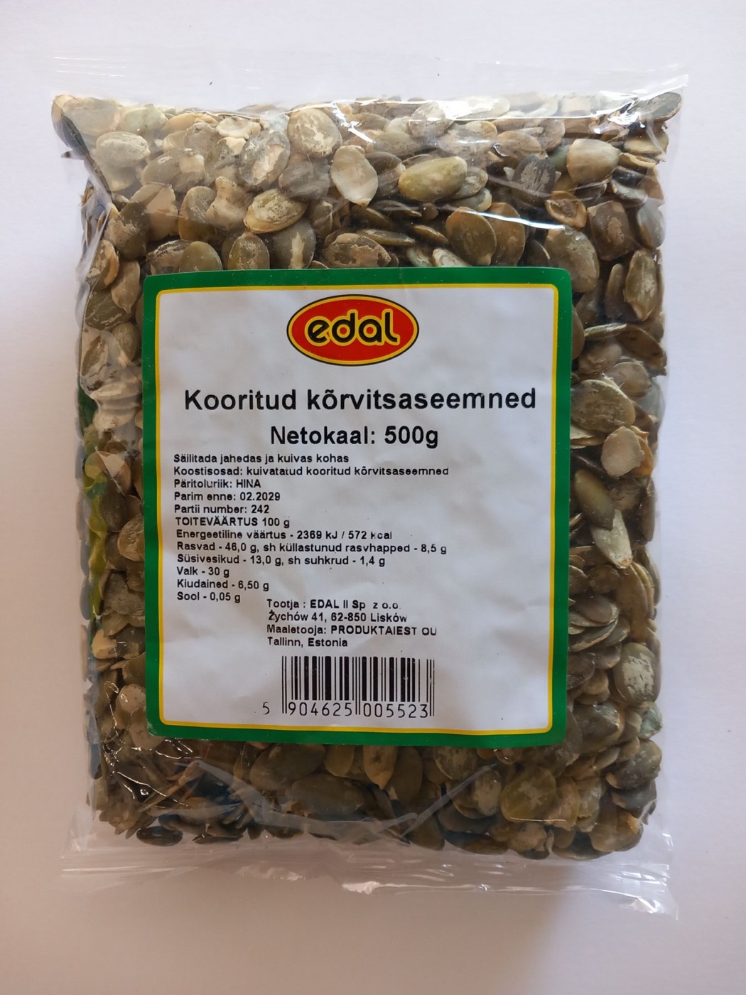 Kooritud kõrvitsaseemned 500 g